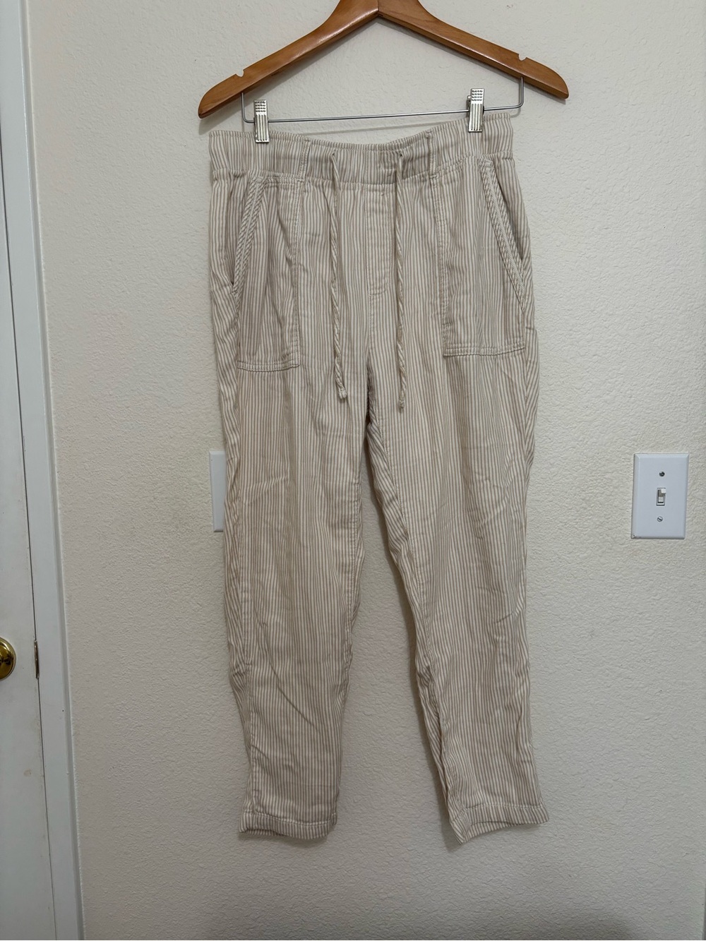 GAP Beige Pinstripe Drawstring Chinos